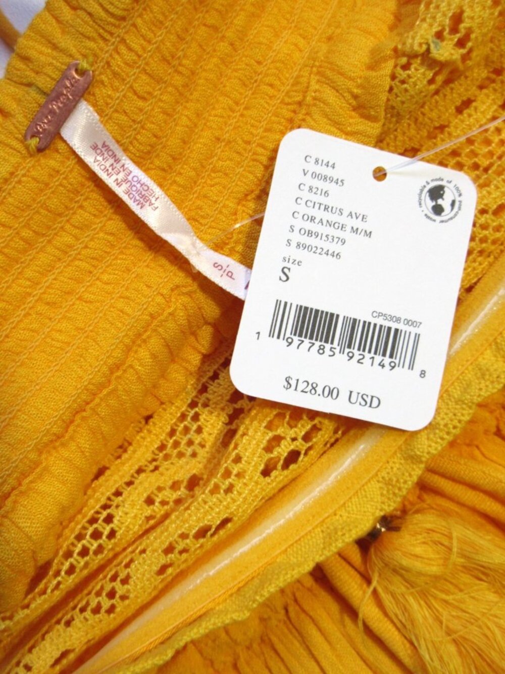 NWT Free People Santa Maria Maxi in Citrus Ave Orange Crochet Lace Trim Dress S - Picture 8 of 8